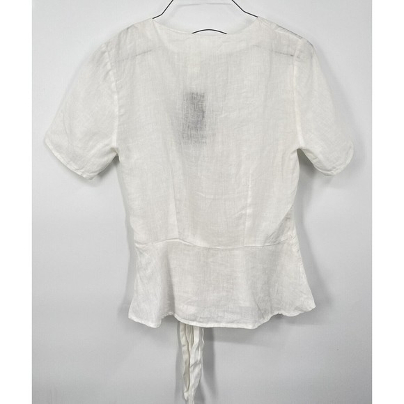 H&M White‎ 100% Linen Lin Side Button Tie Around Blouse Size XSmall - Picture 5 of 6